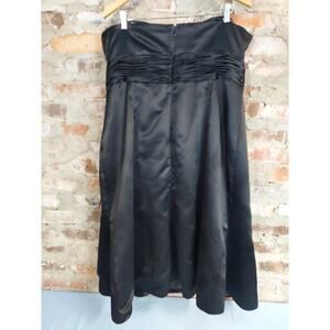 JS Boutique Womens Strapless Cocktail Dress Plus Size 16W Black Satin Formal Bow